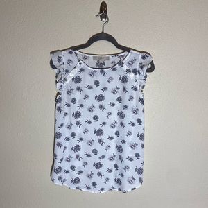 Loft Women's top, White floral, Size small petite